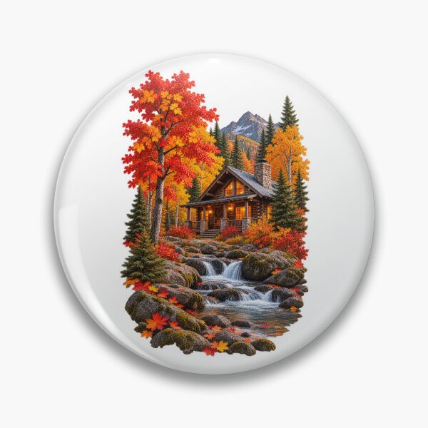 Item preview, Cabin Among the Fall Trees Autumn Mountain Landscape designed and sold by RockitBaby.