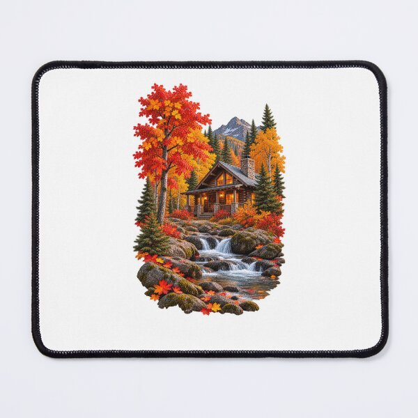 Item preview, Cabin Among the Fall Trees Autumn Mountain Landscape designed and sold by RockitBaby.