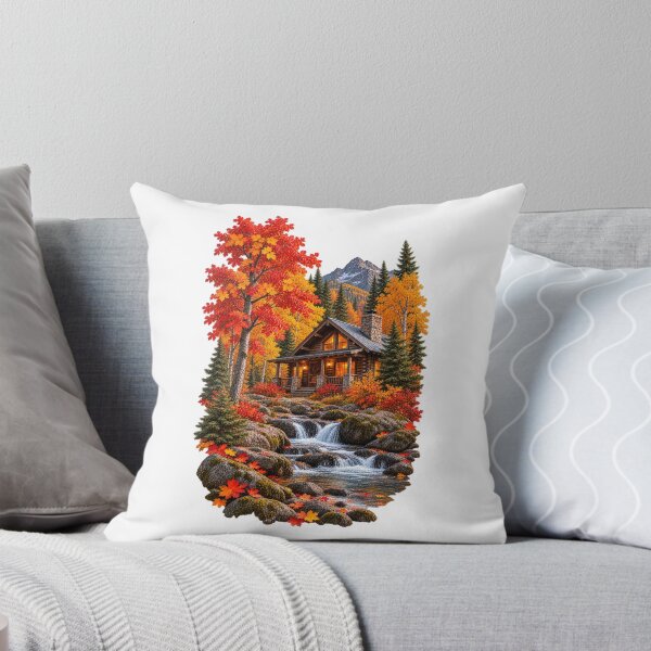 Item preview, Cabin Among the Fall Trees Autumn Mountain Landscape designed and sold by RockitBaby.