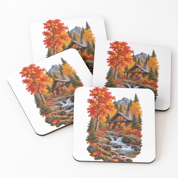 Item preview, Cabin Among the Fall Trees Autumn Mountain Landscape designed and sold by RockitBaby.