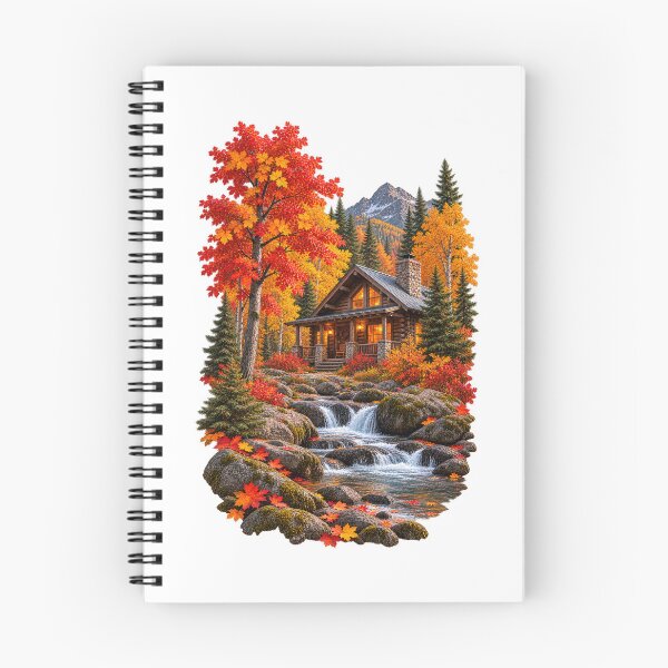 Item preview, Cabin Among the Fall Trees Autumn Mountain Landscape designed and sold by RockitBaby.