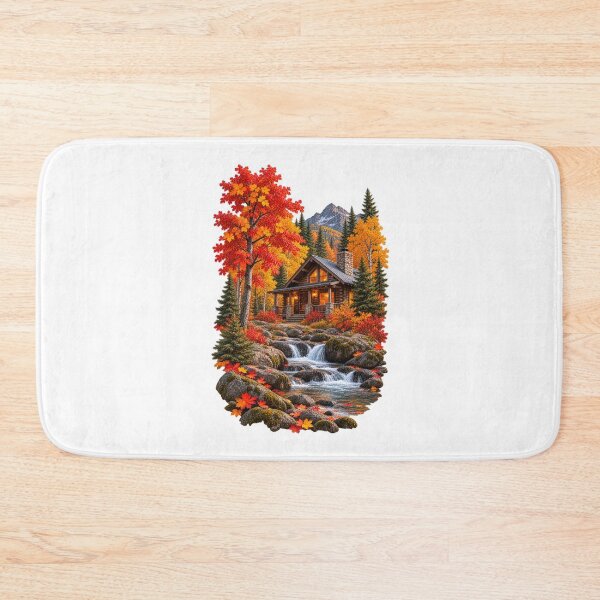 Item preview, Cabin Among the Fall Trees Autumn Mountain Landscape designed and sold by RockitBaby.
