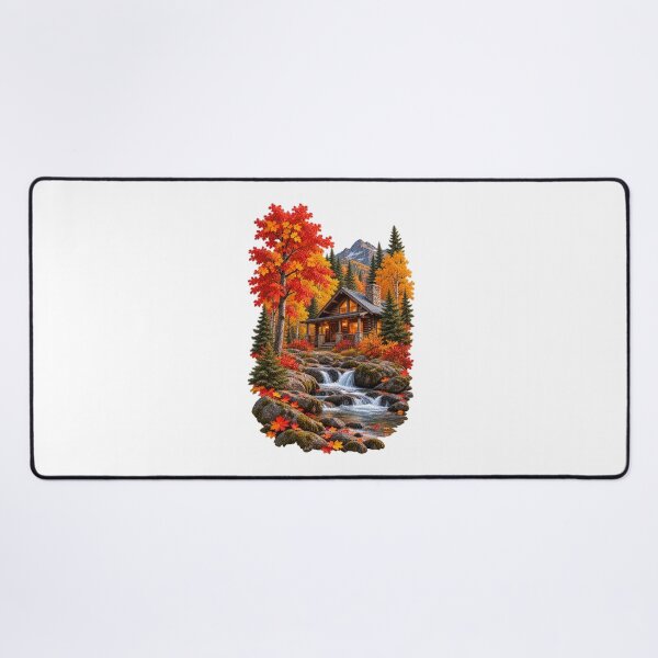 Item preview, Cabin Among the Fall Trees Autumn Mountain Landscape designed and sold by RockitBaby.