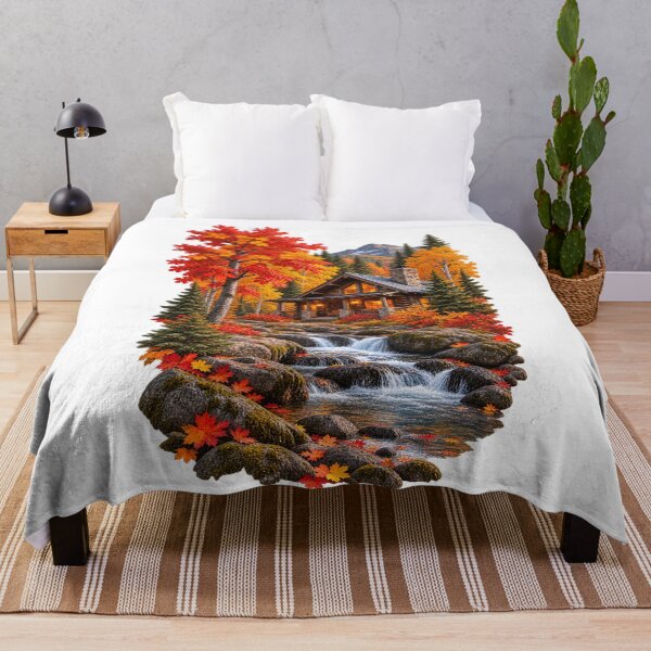 Item preview, Cabin Among the Fall Trees Autumn Mountain Landscape designed and sold by RockitBaby.