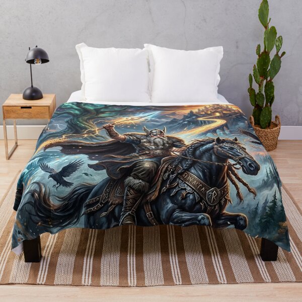 Item preview, Odin Rides into Battle - Norse Mythology Fantasy Artwork designed and sold by Lucid Dream Pixel.