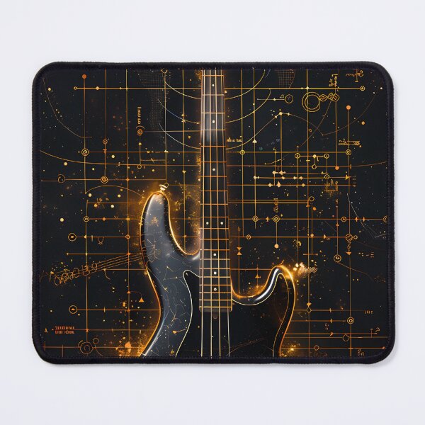 Item preview, Gold Bass Guitar Blueprint Black Art designed and sold by RAGANADesign.