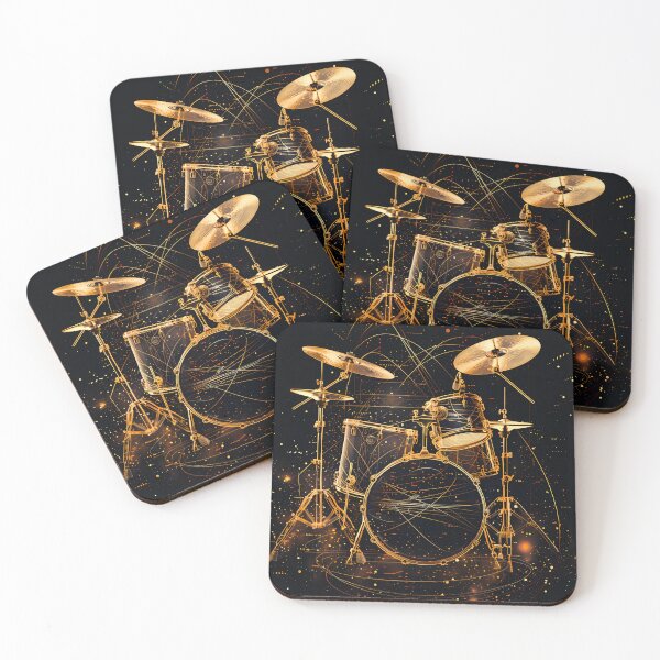 Item preview, Gold Drum Kit Blueprint Black Music Art designed and sold by RAGANADesign.