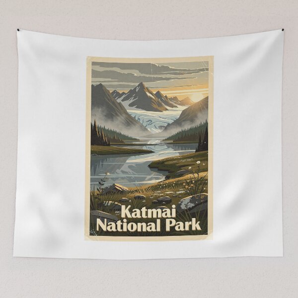 Item preview, Katmai National Park Vintage Travel Art designed and sold by Teelogic.