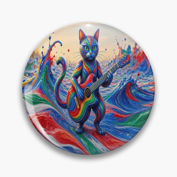 Item preview, Psychedelic Cat Playing Electric Guitar Fluid Paint Waves designed and sold by Breezes-of-Ida.