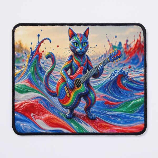 Item preview, Psychedelic Cat Playing Electric Guitar Fluid Paint Waves designed and sold by Breezes-of-Ida.