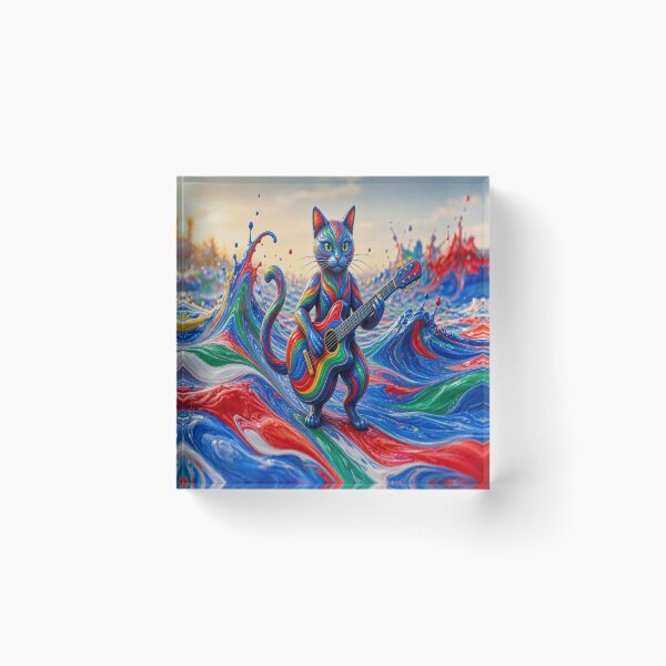 Item preview, Psychedelic Cat Playing Electric Guitar Fluid Paint Waves designed and sold by Breezes-of-Ida.