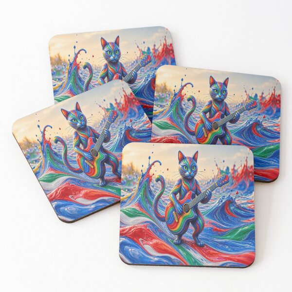 Item preview, Psychedelic Cat Playing Electric Guitar Fluid Paint Waves designed and sold by Breezes-of-Ida.