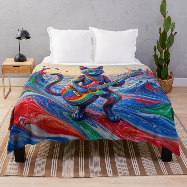 Item preview, Psychedelic Cat Playing Electric Guitar Fluid Paint Waves designed and sold by Breezes-of-Ida.