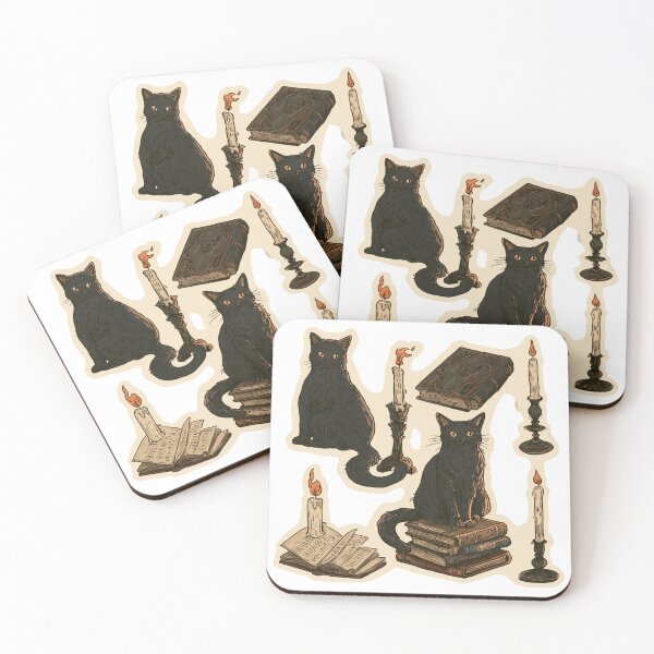 Item preview, Witchy Black Cat Books Candles Gothic Academia designed and sold by NicolasGlowArt.