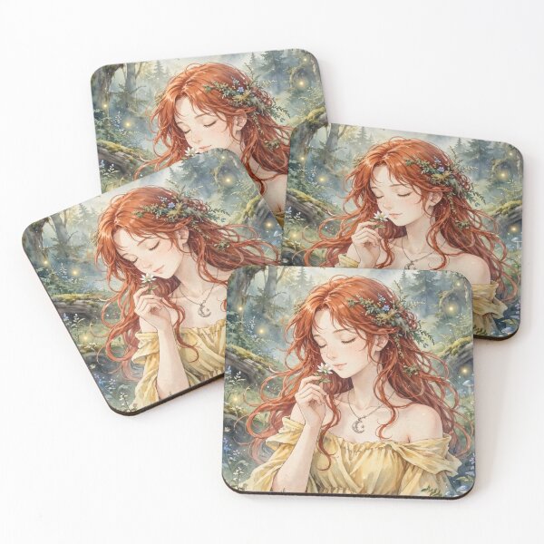 Item preview, Ukraine Synevyr Carpathian Mountains Travel Adventure with Red Haired Woman Smelling a Wildflower in a Magical Forest Lake European Nature Wanderlust designed and sold by DibujandoPorfa.