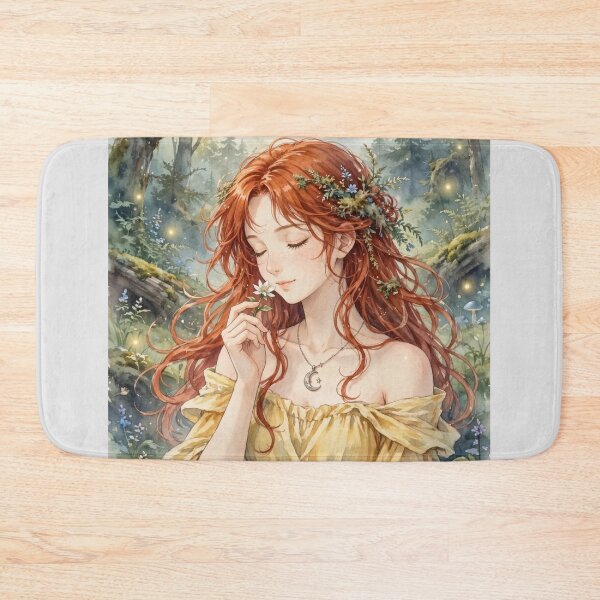 Item preview, Ukraine Synevyr Carpathian Mountains Travel Adventure with Red Haired Woman Smelling a Wildflower in a Magical Forest Lake European Nature Wanderlust designed and sold by DibujandoPorfa.
