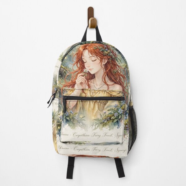 Item preview, Ukraine Synevyr Carpathian Mountains Travel Adventure with Red Haired Woman Smelling a Wildflower in a Magical Forest Lake European Nature Wanderlust designed and sold by DibujandoPorfa.