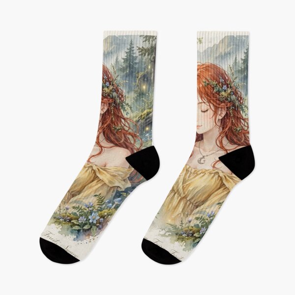 Item preview, Ukraine Synevyr Carpathian Mountains Travel Adventure with Red Haired Woman Smelling a Wildflower in a Magical Forest Lake European Nature Wanderlust designed and sold by DibujandoPorfa.