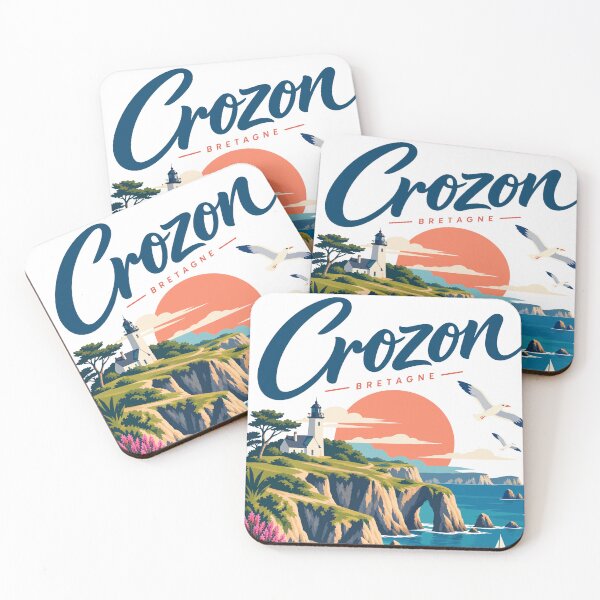 Item preview, Crozon sign with ocean view illustration on sunset designed and sold by Art of Sun.
