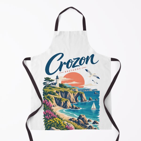 Item preview, Crozon sign with ocean view illustration on sunset designed and sold by Art of Sun.