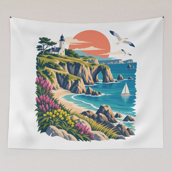 Item preview, Crozon sign with ocean view illustration on sunset designed and sold by Art of Sun.