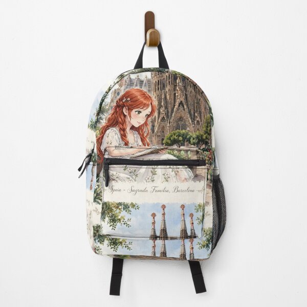 Item preview, Barcelona Spain Travel Adventure with Red Haired Woman Exploring the Iconic Sagrada Familia Famous European Architecture City Travel and Wanderlust designed and sold by DibujandoPorfa.