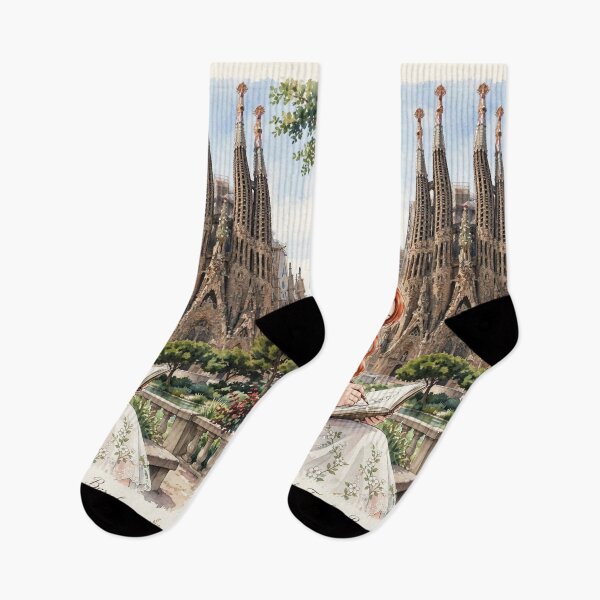 Item preview, Barcelona Spain Travel Adventure with Red Haired Woman Exploring the Iconic Sagrada Familia Famous European Architecture City Travel and Wanderlust designed and sold by DibujandoPorfa.