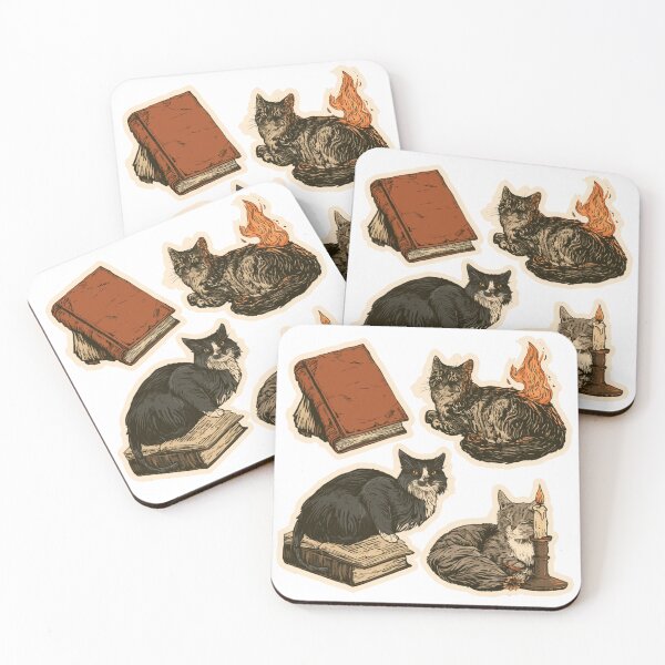 Item preview, Vintage Witchy Cats Books & Candle Art designed and sold by NicolasGlowArt.