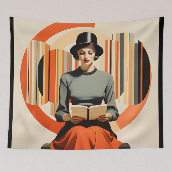 Artikelvorschau, Mid Century Modern Woman Reading Retro Illustration entworfen und verkauft von GutyzDesignsES.