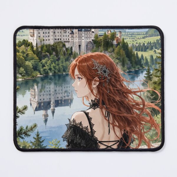 Item preview, Red Haired Woman Travel Series in Germany Exploring Famous Neuschwanstein Castle European Architecture Mountain Landscape Germany Travel Adventure and Wanderlust designed and sold by DibujandoPorfa.