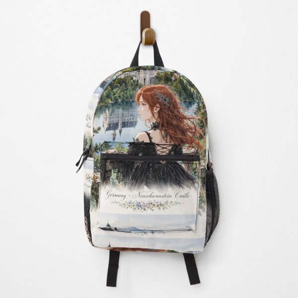 Item preview, Red Haired Woman Travel Series in Germany Exploring Famous Neuschwanstein Castle European Architecture Mountain Landscape Germany Travel Adventure and Wanderlust designed and sold by DibujandoPorfa.