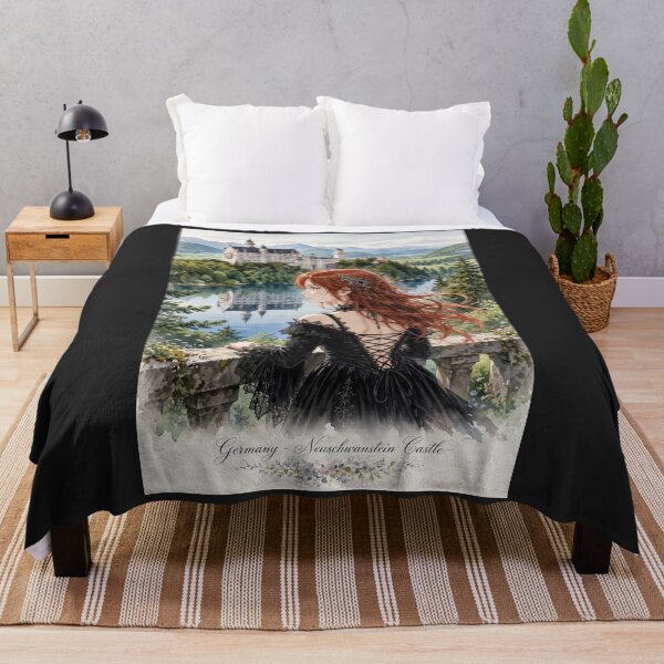 Item preview, Red Haired Woman Travel Series in Germany Exploring Famous Neuschwanstein Castle European Architecture Mountain Landscape Germany Travel Adventure and Wanderlust designed and sold by DibujandoPorfa.