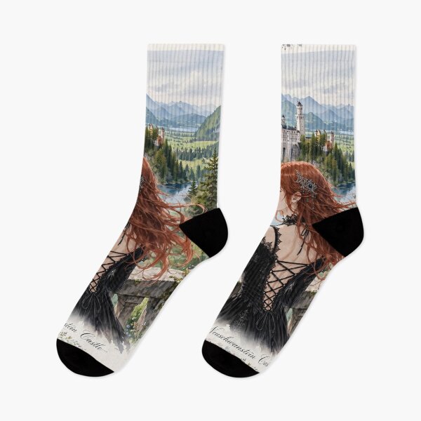 Item preview, Red Haired Woman Travel Series in Germany Exploring Famous Neuschwanstein Castle European Architecture Mountain Landscape Germany Travel Adventure and Wanderlust designed and sold by DibujandoPorfa.