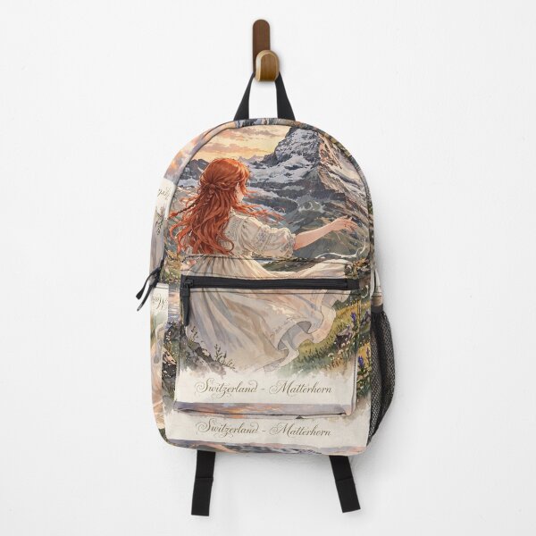 Item preview, Red Haired Woman Travel Series in Switzerland Exploring the Iconic Matterhorn Swiss Alps Mountain Landscape European Travel Adventure Nature and Wanderlust designed and sold by DibujandoPorfa.