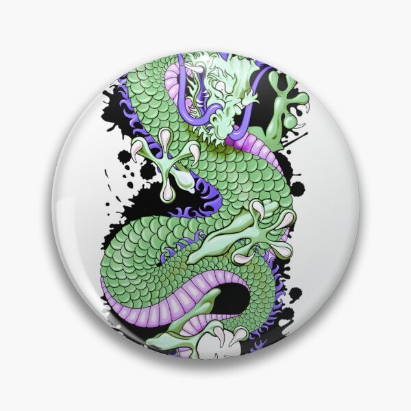 Item preview, Green Dragon Tattoo with Cherry Blossoms and Purple Fiery Mane Artwork designed and sold by laxxers.