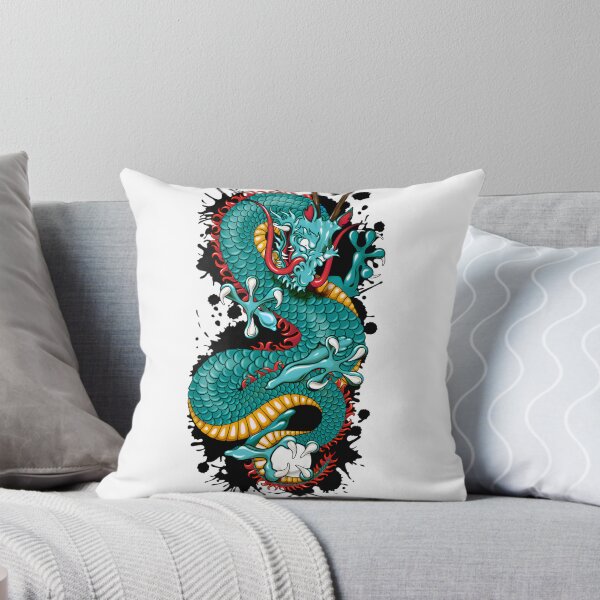 Item preview, Blue Grunge Dragon Tattoo Design with Cherry Blossoms Artistic Illustration designed and sold by laxxers.