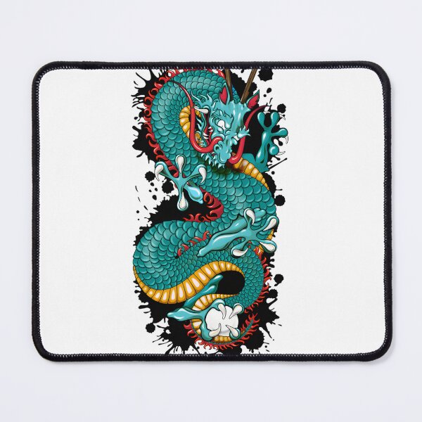 Item preview, Blue Grunge Dragon Tattoo Design with Cherry Blossoms Artistic Illustration designed and sold by laxxers.