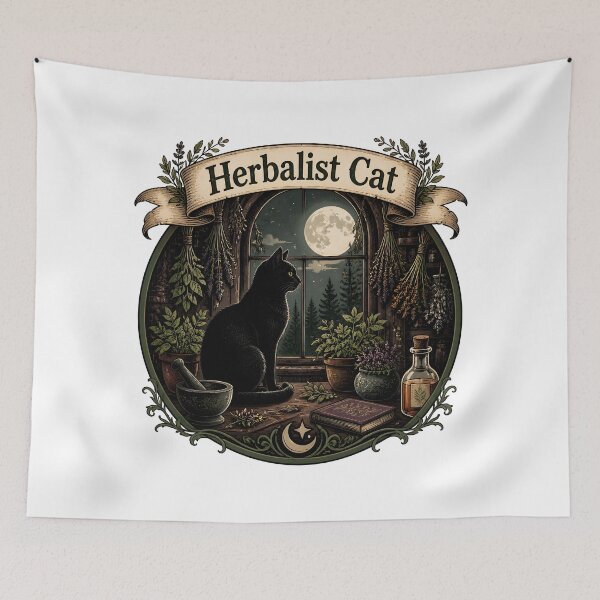 Item preview, Herbalist Cat Apothecary Window at Night designed and sold by BernoNickel.