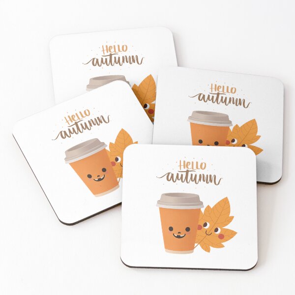 Item preview, Hello Autumn Cute Coffee Cup and Leaf designed and sold by Inka Moon Design.