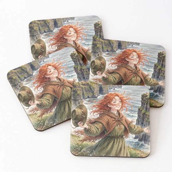 Item preview, Red Haired Woman Travel Series in Ireland Exploring the Iconic Cliffs of Moher Irish Coastline Dramatic Ocean Landscape European Travel Adventure Nature and Wanderlust designed and sold by DibujandoPorfa.
