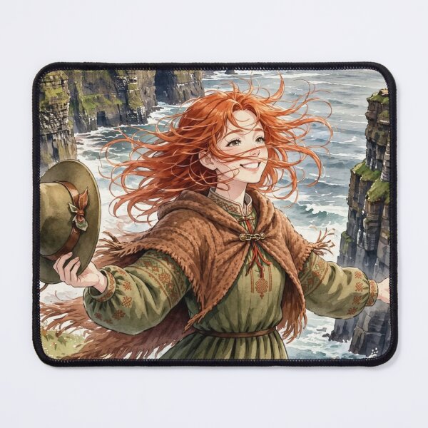 Item preview, Red Haired Woman Travel Series in Ireland Exploring the Iconic Cliffs of Moher Irish Coastline Dramatic Ocean Landscape European Travel Adventure Nature and Wanderlust designed and sold by DibujandoPorfa.
