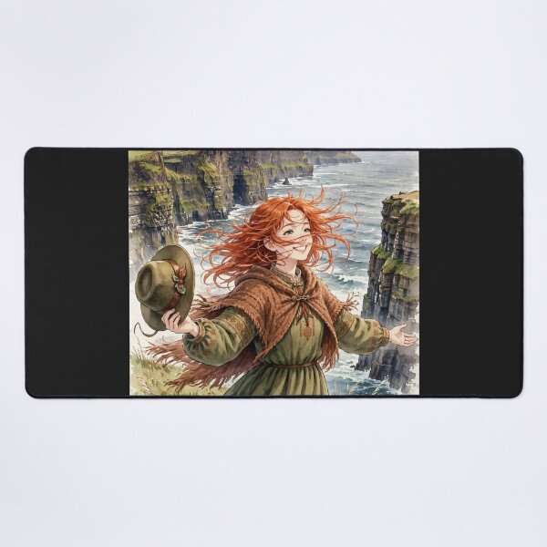 Item preview, Red Haired Woman Travel Series in Ireland Exploring the Iconic Cliffs of Moher Irish Coastline Dramatic Ocean Landscape European Travel Adventure Nature and Wanderlust designed and sold by DibujandoPorfa.