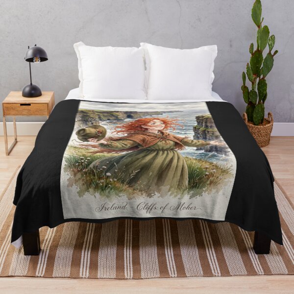 Item preview, Red Haired Woman Travel Series in Ireland Exploring the Iconic Cliffs of Moher Irish Coastline Dramatic Ocean Landscape European Travel Adventure Nature and Wanderlust designed and sold by DibujandoPorfa.