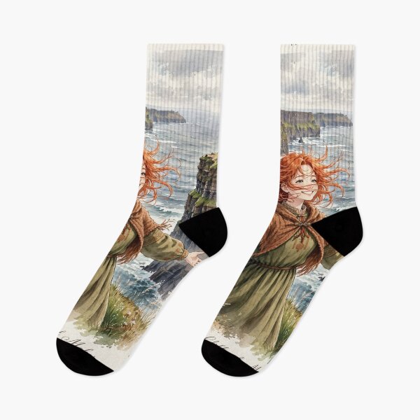 Item preview, Red Haired Woman Travel Series in Ireland Exploring the Iconic Cliffs of Moher Irish Coastline Dramatic Ocean Landscape European Travel Adventure Nature and Wanderlust designed and sold by DibujandoPorfa.