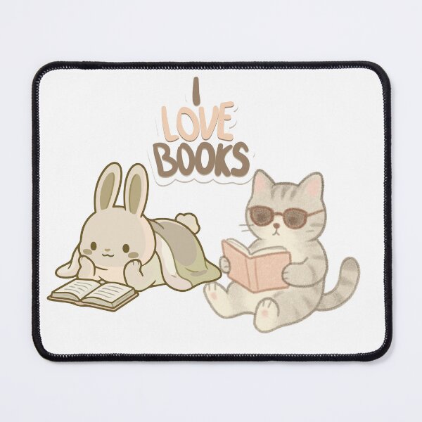 Item preview, I Love Books Cute Kawaii Cat Bunny Reading Sticker designed and sold by Esraa-Arts.
