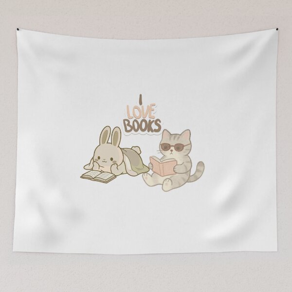 Item preview, I Love Books Cute Kawaii Cat Bunny Reading Sticker designed and sold by Esraa-Arts.