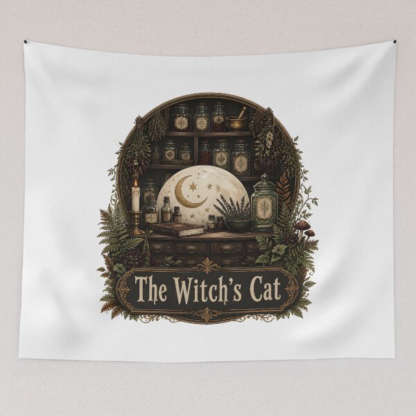 Item preview, The Witch's Cat Inside the Herbalist's Shop designed and sold by BernoNickel.