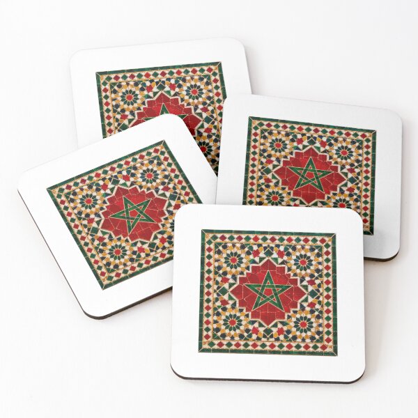 Item preview, Mosaico marroquí de zellije rojo y verde con la bandera marroquí. designed and sold by Zellija.