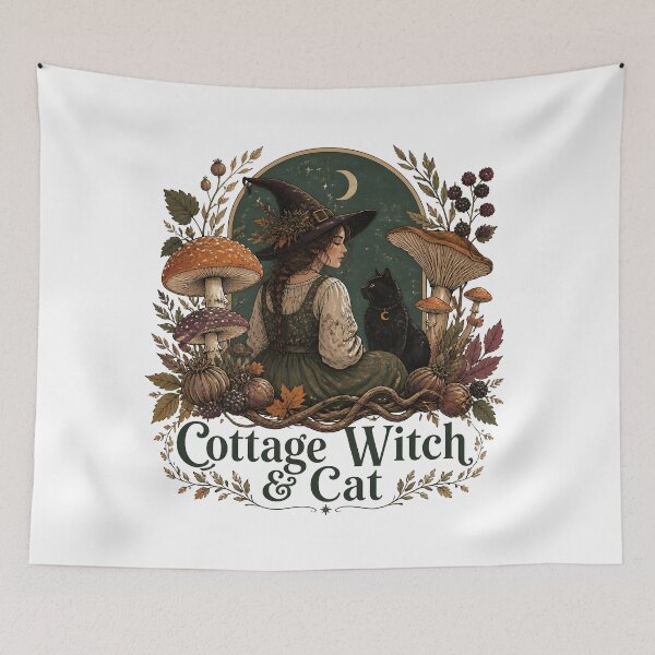 Item preview, Cottage Witch & Cat Botanical Ingredient Study designed and sold by BernoNickel.