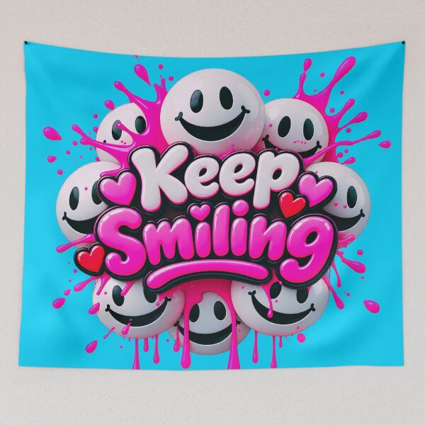 Item preview, Keep Smiling – Cute 3D Smiley Faces with Pink Splash designed and sold by IMuDesigner.